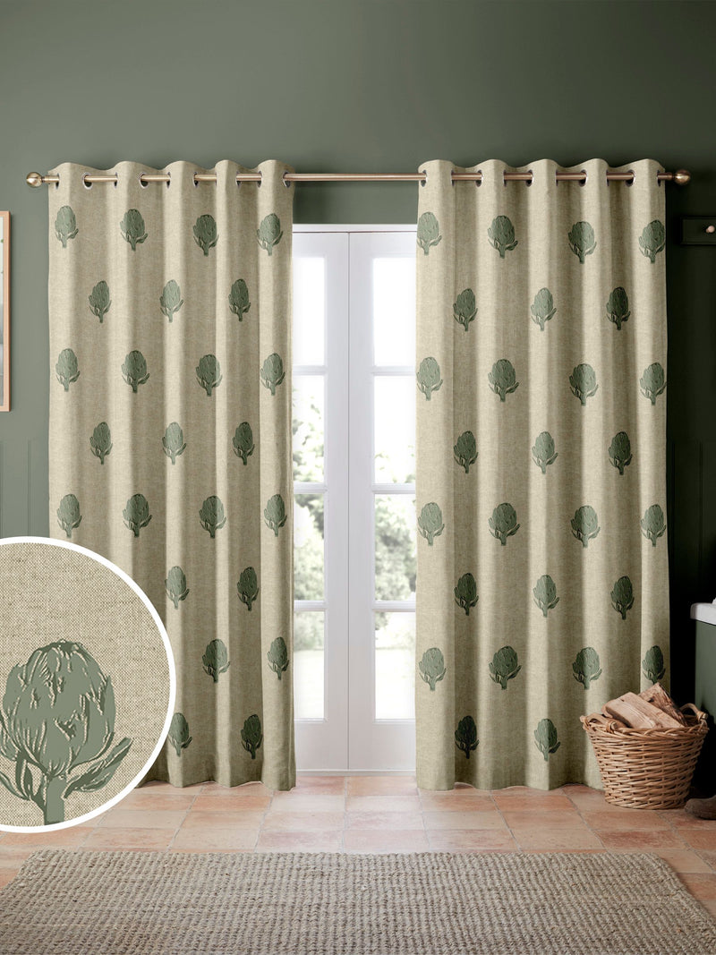 Emily Bond Fern Green Globe curtains (British brand)