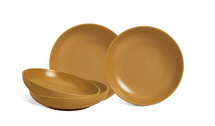 Habitat matte glaze stoneware pasta bowls mustard set (British brand)