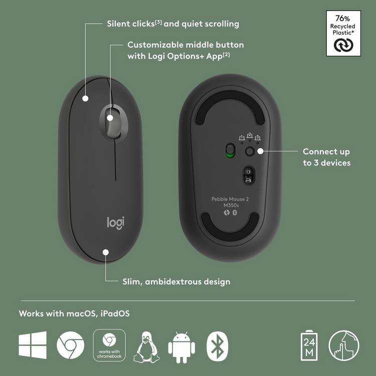 Logitech Pebble 2 M350S wireless mouse (British brand)