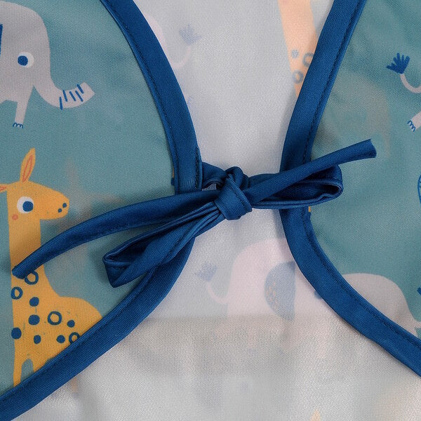 Ziggle Baby Coverall Feeding Bib - Blue Giraffe & Elephant
