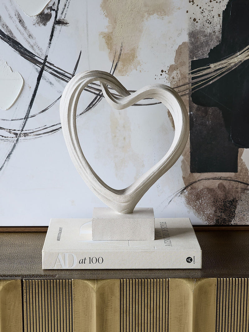 Libra Interiors white Aven sculpted heart ornament, imported from the UK