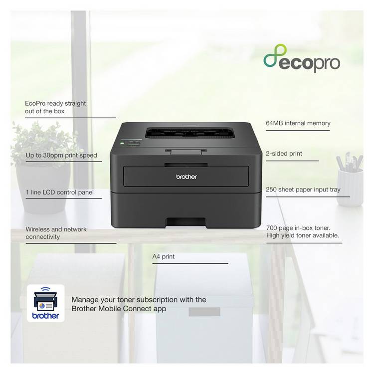 Brother HL-L2400DWE mono laser printer (British brand)