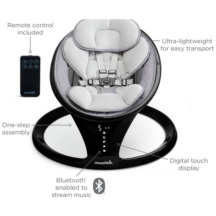 Munchkin Bluetooth baby swing chair black for newborns, UK version