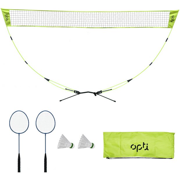 Opti badminton set pop-up net 10ft racquets shuttlecocks, UK version