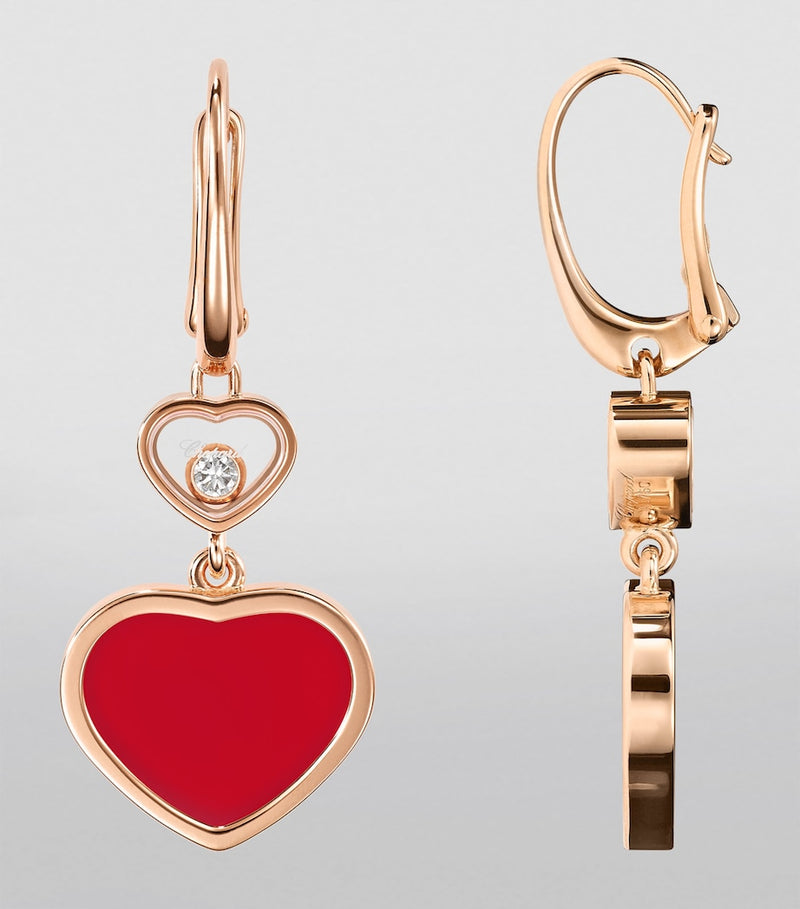 Chopard Happy Hearts earrings rose gold carnelian moving diamond, UK version