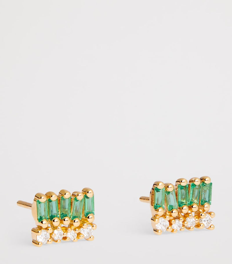 Suzanne Kalan emerald and diamond stud earrings in yellow gold, UK version