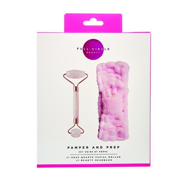 Full Circle Beauty rose quartz roller with pink headband - British product