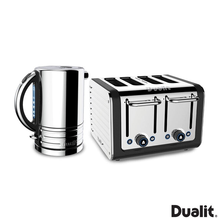 Dualit Architect kettle and 4-slot toaster in matt black, imported from the UK