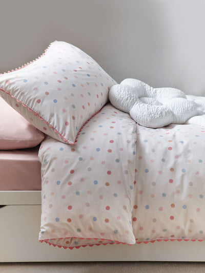 Next Pink and Cream Polka Dot Printed Polycotton Duvet Cover and Pillowcase Bedding Set- Buy online at McGrocer