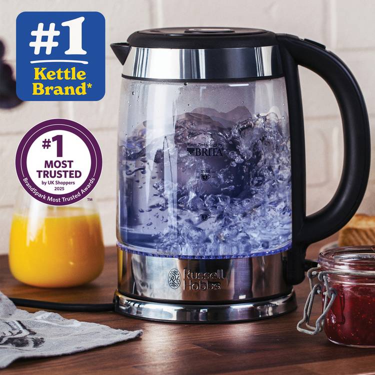 Russell Hobbs Brita filter glass kettle 1 litre, UK version
