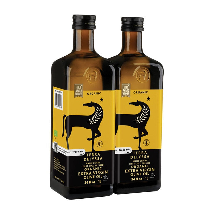 Terra Delyssa organic extra virgin olive oil 2 x 1L, imported from the UK