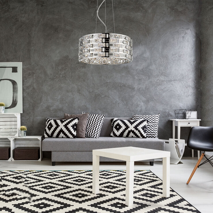 Impex Miami 5-light pendant chrome crystal 37cm - British product