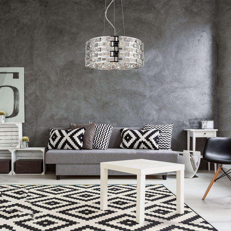 Impex Miami 5-light pendant chrome crystal 37cm - British product