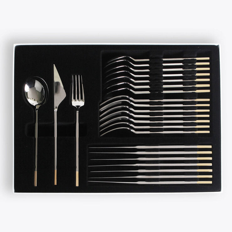 Golden Bell 18/10 stainless steel cutlery set 24 piece with gold accents - British product
