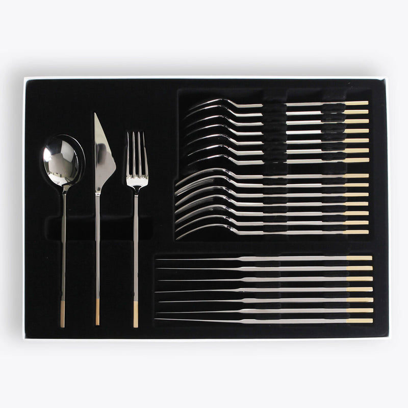 Golden Bell 18/10 stainless steel cutlery set 24 piece with gold accents - British product