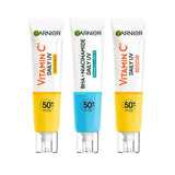 Costco UK Garnier Daily UV Fluid SPF 50+ Vitamin C Sheer Glow BHA+ Niacinamide SPF Moisturiser 3 Pack- Buy online at McGrocer