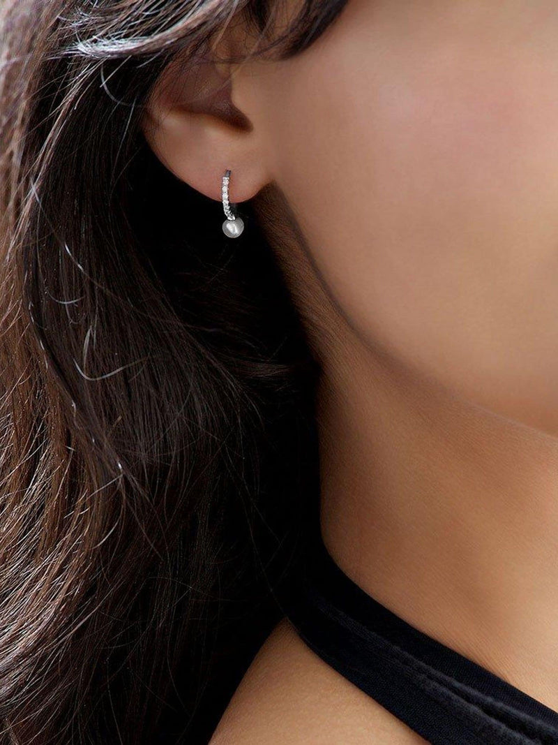 Sterling silver hoop earrings with cubic zirconia and freshwater pearl 18mm (British brand)