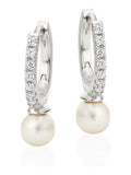 Sterling silver hoop earrings with cubic zirconia and freshwater pearl 18mm (British brand)