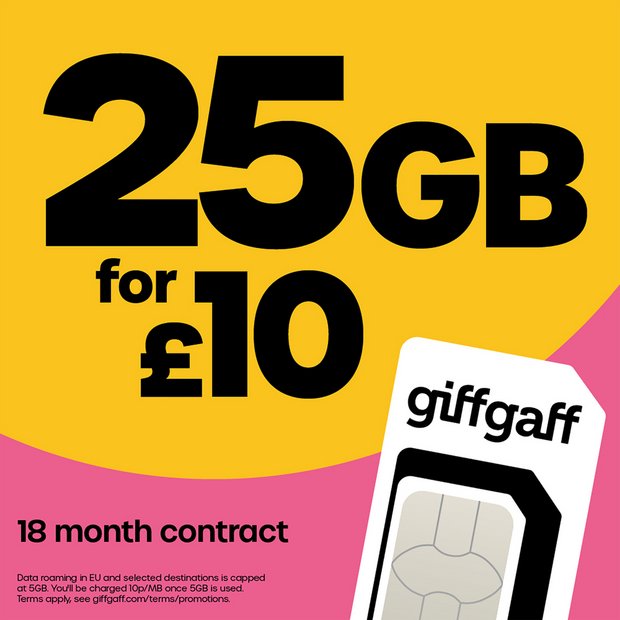 giffgaff 25GB SIM card 18 month good contract, imported from the UK