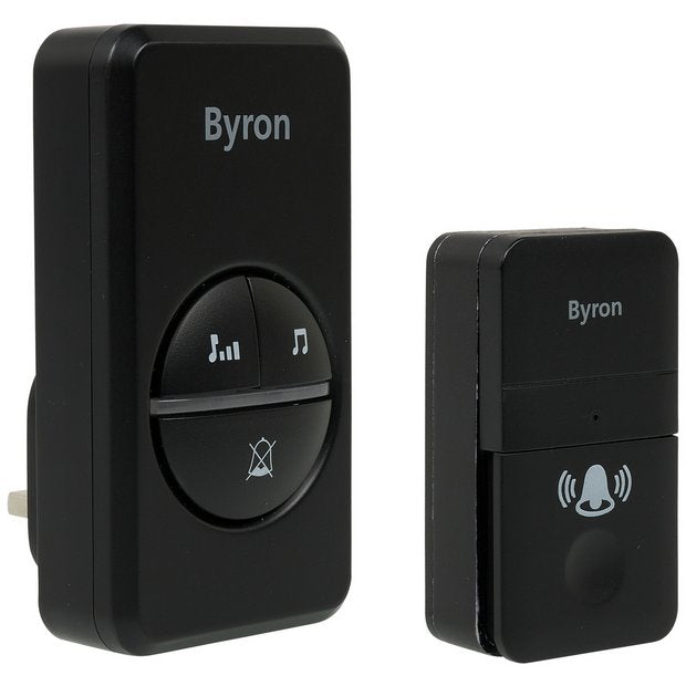 Byron black wireless plug-in doorbell 100m, UK version