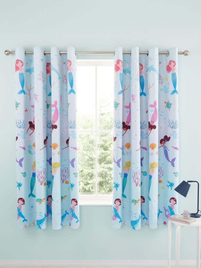 Catherine Lansfield blue mermaid reversible curtains 168x183cm - British product