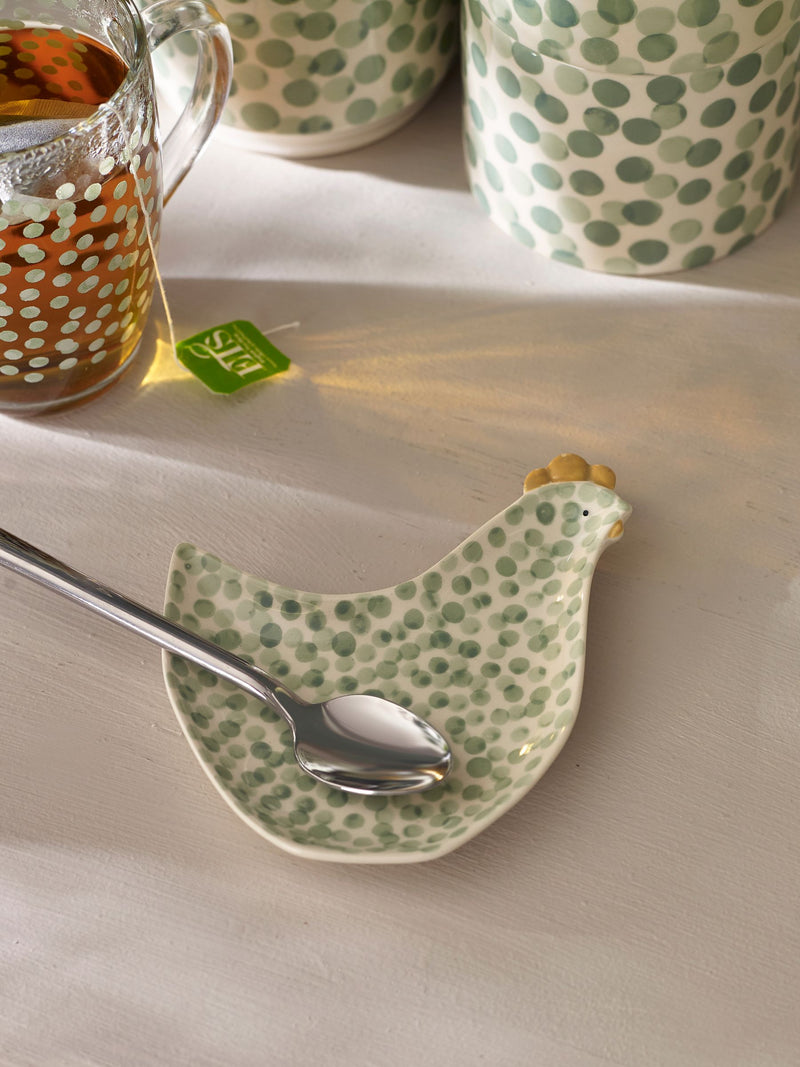 Sage green ceramic chicken spoon rest (British brand)