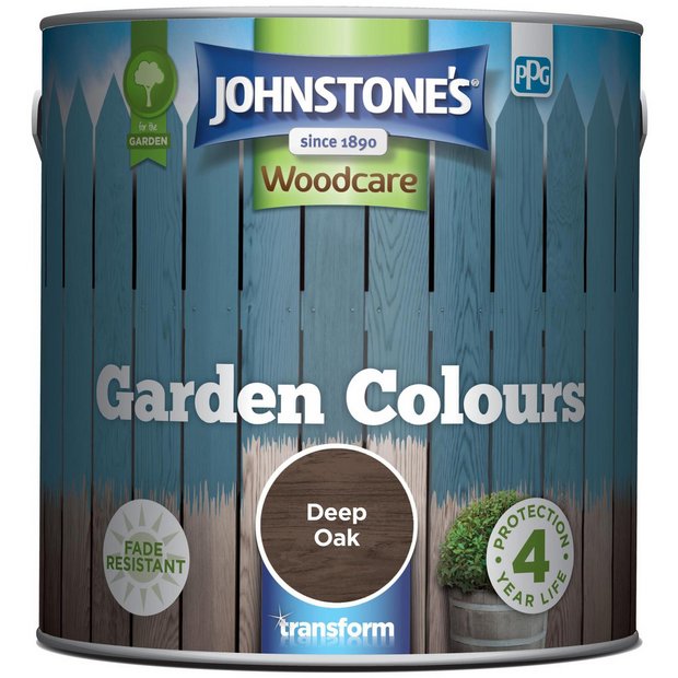 Johnstone's garden paint Deep Oak 2.5L, imported from the UK