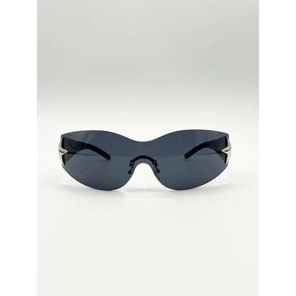 SVNX wrap racer sunglasses black star hinge detail - British product