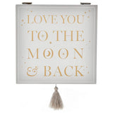 Bambino white wooden keepsake box with silver moon wording, imported from the UK
