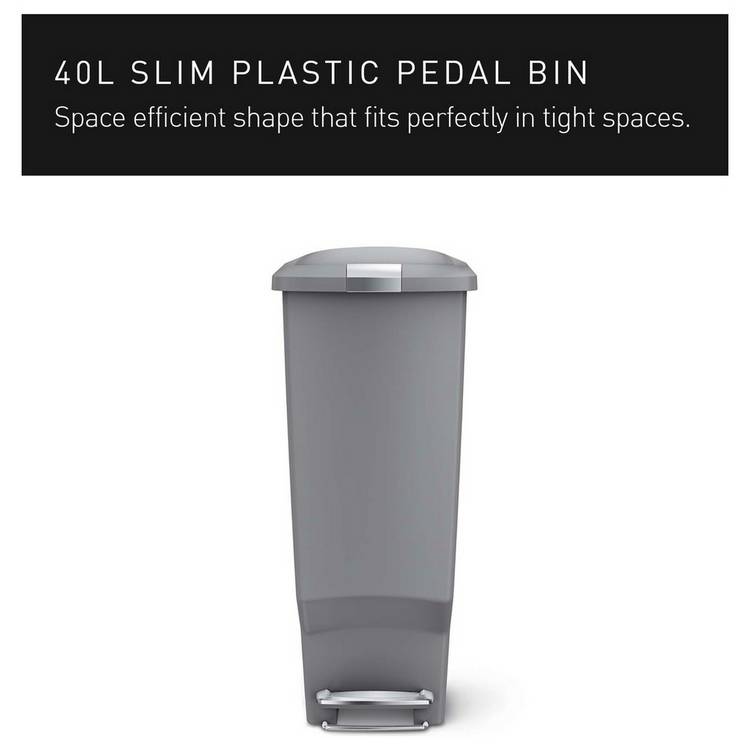 Simplehuman grey slim pedal bin 40L (British brand)