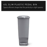 Simplehuman grey slim pedal bin 40L (British brand)
