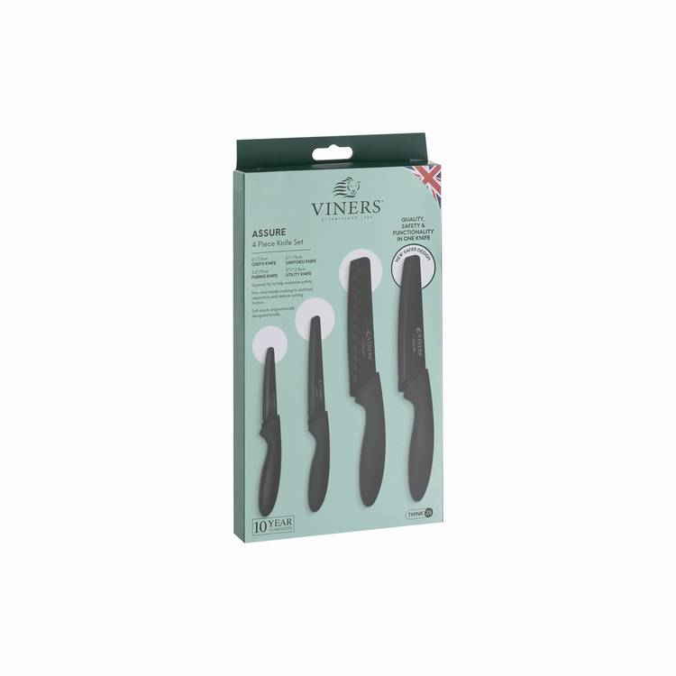 Viners 4 piece knife set, black squared tip (British brand)