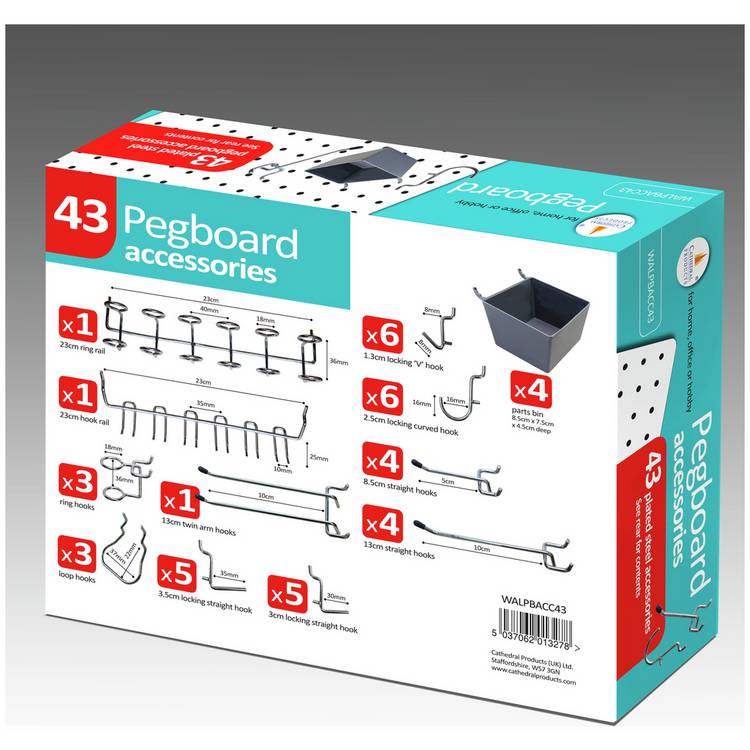 Cathedral plated pegboard accessory pack 43-piece UK version