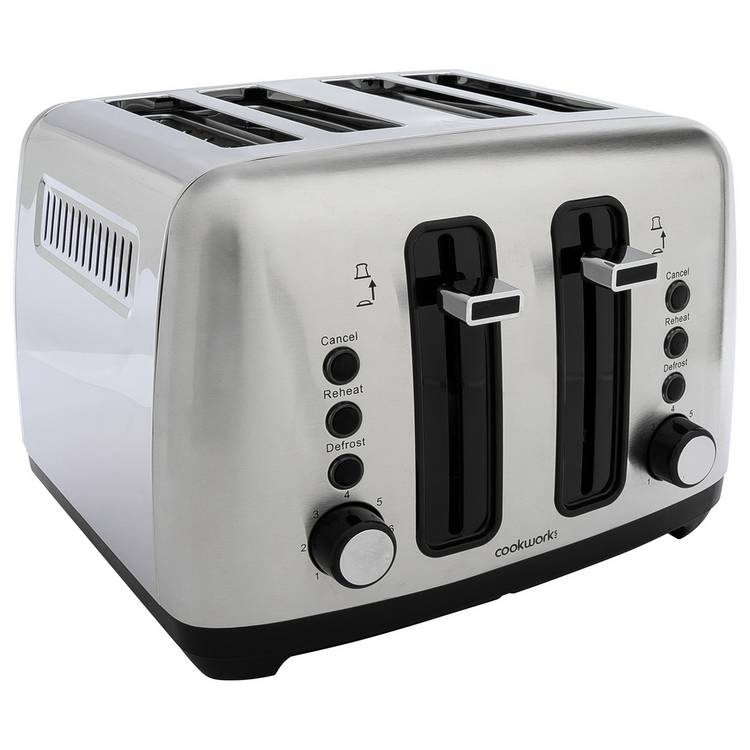 Cookworks 4 Slice Toaster brushed stainless steel - British product