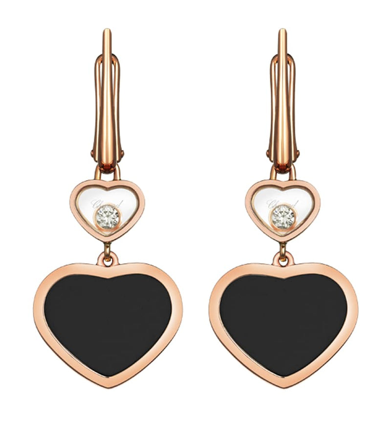 Chopard Happy Hearts earrings rose gold onyx diamond, imported from the UK