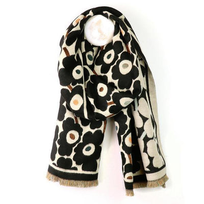 Superdrug POM Jacquard Soft Touch Scarf Monochrome Poppy Print 69cm x 184cm- Buy online at McGrocer