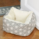 Dreampaws Geometric Snuggle Bed in fawn for small dogs, UK version