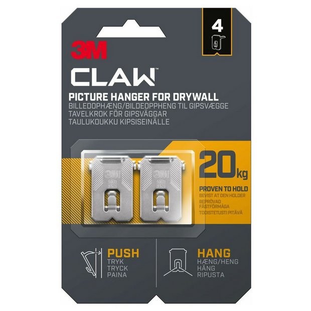 3M Claw plasterboard picture hanger 4 pack - British product