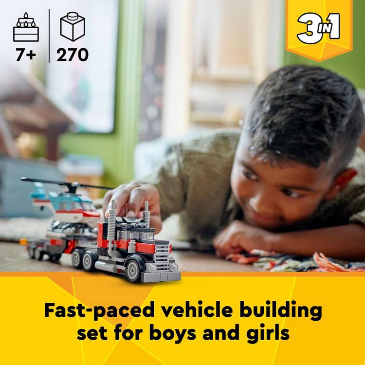 LEGO Creator 3in1 Flatbed Truck and Helicopter building set, imported from the UK