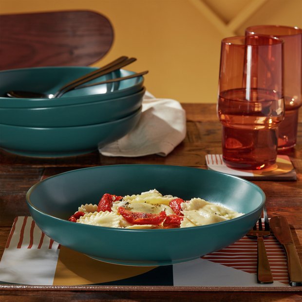 Habitat stoneware pasta bowls teal set of 4, imported from the UK