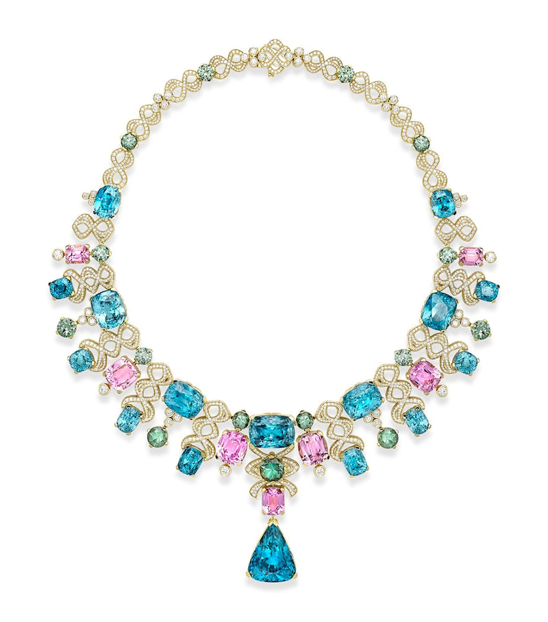 Boodles yellow gold diamond and gemstone necklace (British brand)