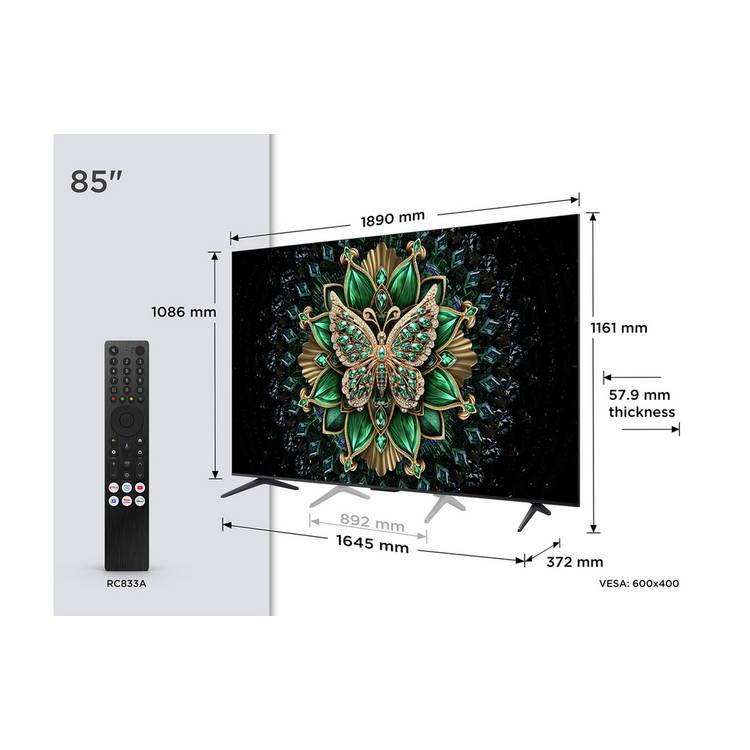 TCL 85C6K QD Mini LED TV 85 inch UK model, imported from the UK