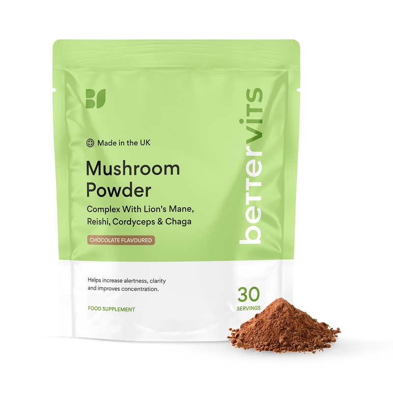 Bettervits Mushroom Complex Lion's Mane Reishi Cordyceps 30 servings, imported from the UK