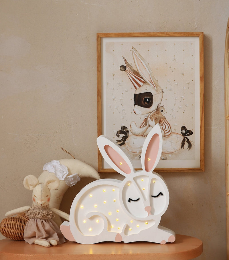 Little Lights bunny lamp handmade pinewood night light, UK version