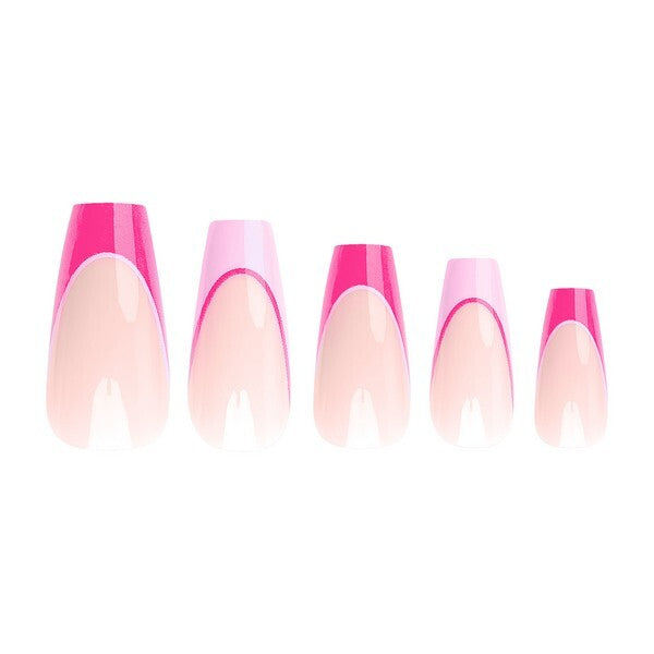Nail HQ coffin pink contrast french nails 24 pieces, imported from the UK