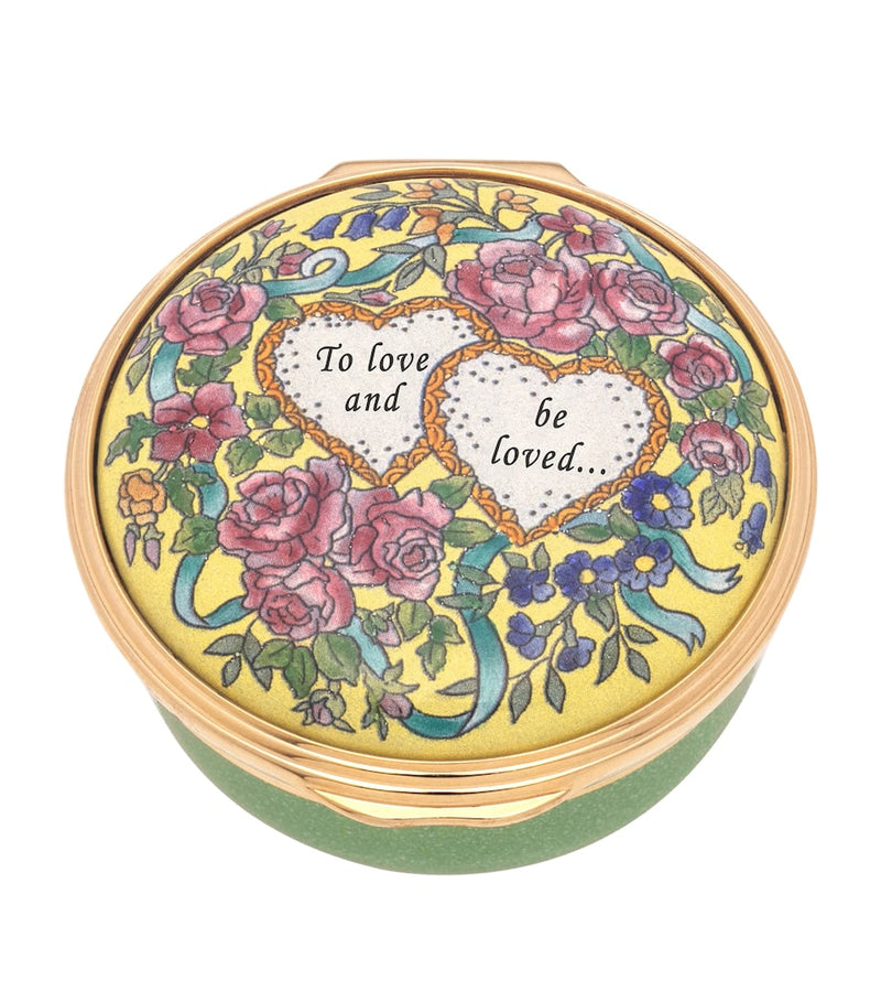 Halcyon Days enamel To Love and Be Loved box 2cm x 4.5cm, imported from the UK