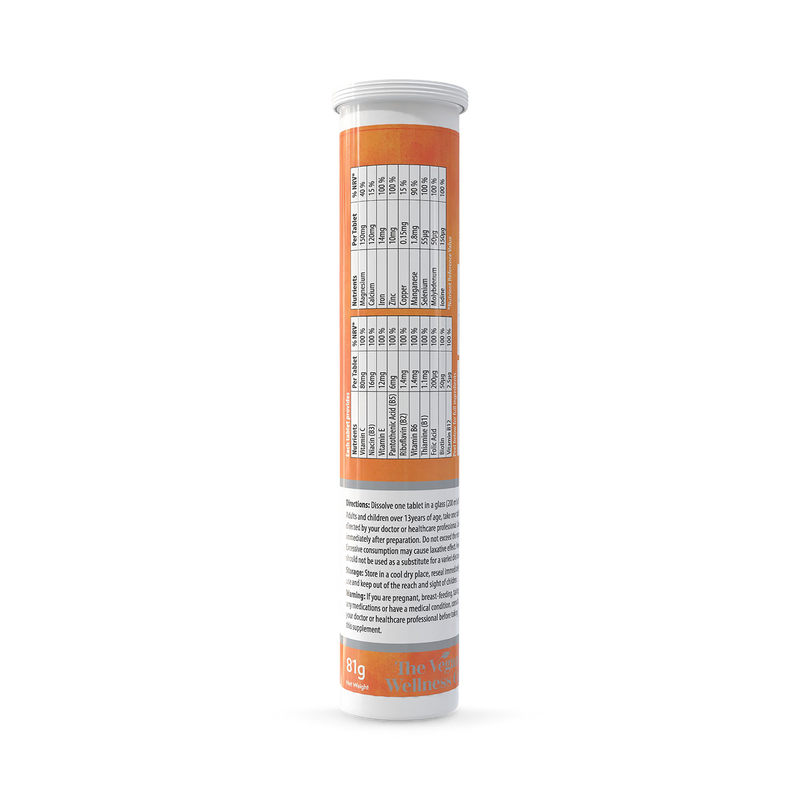 The Vegan Wellness Co. multivitamin effervescent orange passionfruit 80 tablets (British brand)