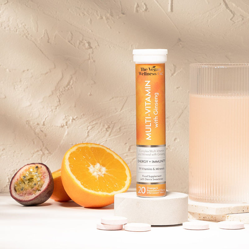 The Vegan Wellness Co. multivitamin effervescent orange passionfruit 80 tablets (British brand)