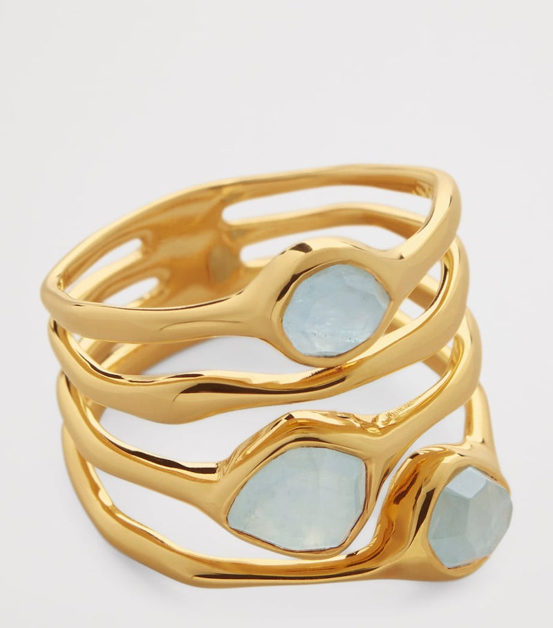 Monica Vinader gold vermeil aquamarine gemstone Siren ring, imported from the UK