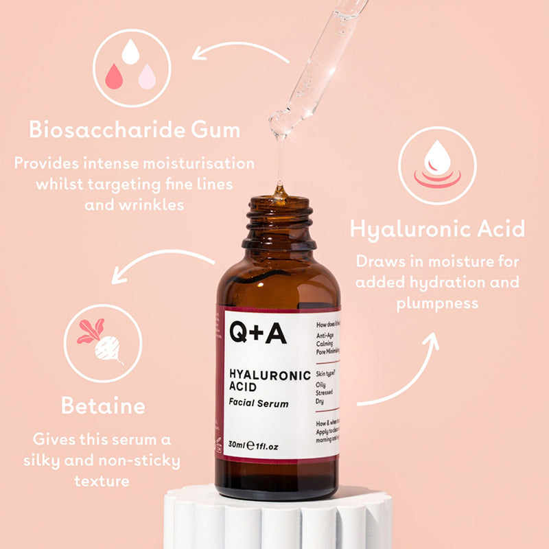 Q+A Hyaluronic Facial Serum 30ml for skin hydration (British brand)